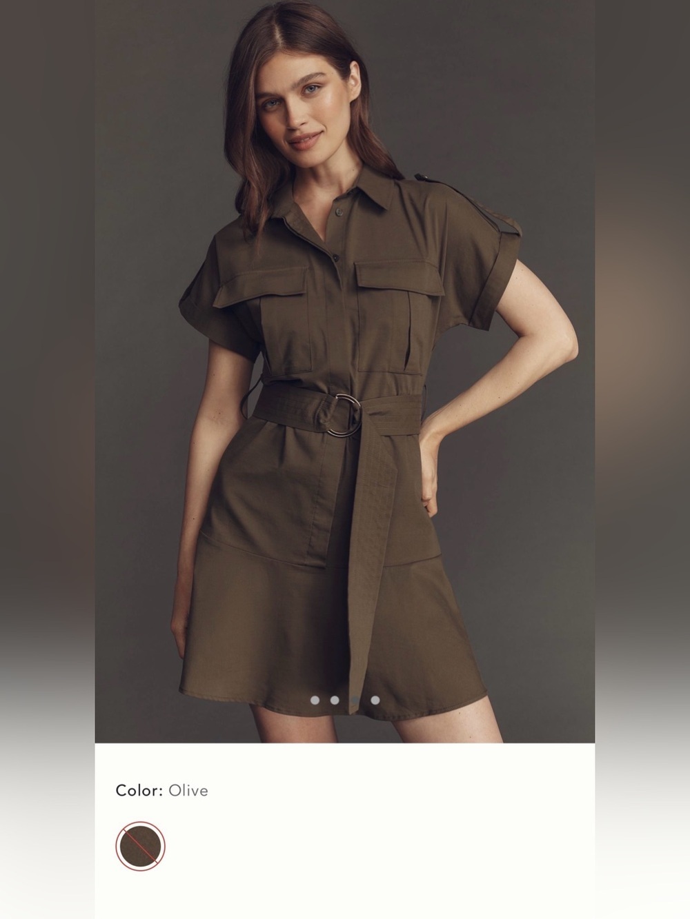 NWT new Anthropologie Exquise utility mini shirt dress Olive green with Belt